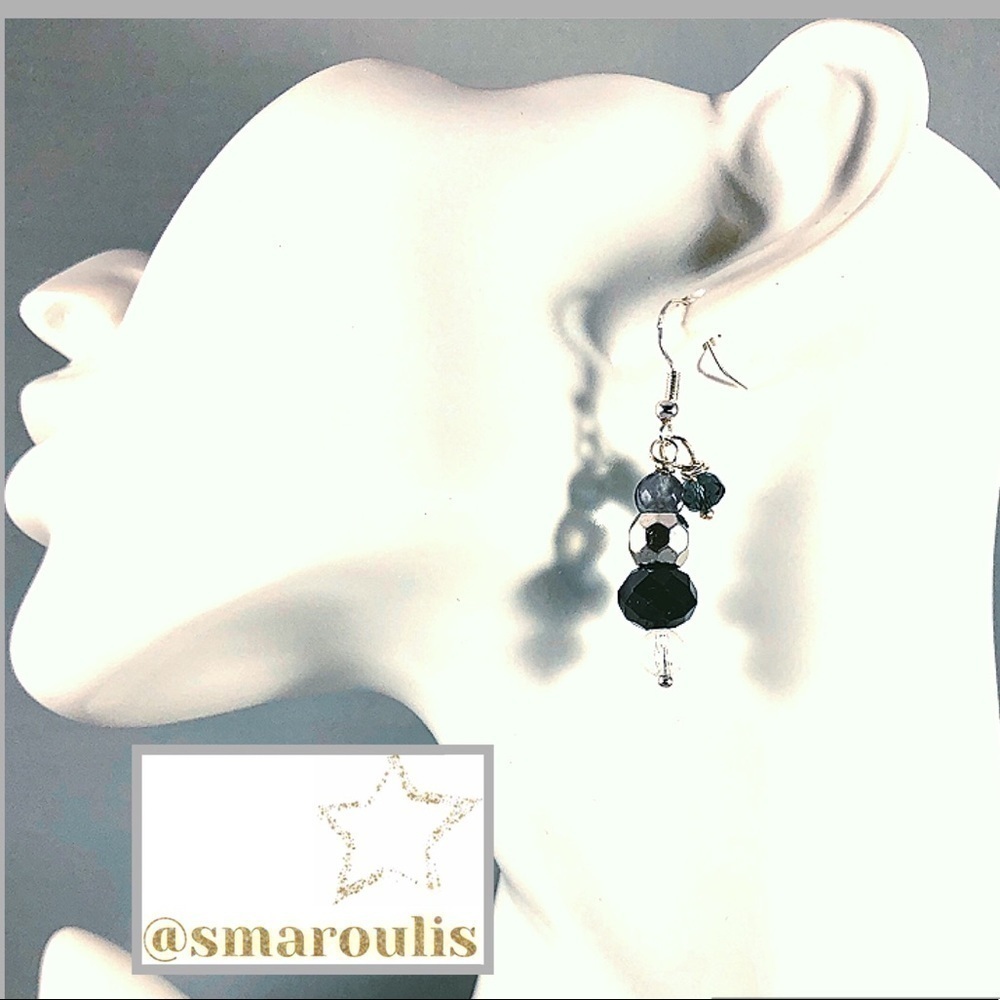 𝅺BOHO Indie Sterling Silver Earrings 🌟Purple & Deep Blue Crystal Handcrafted - Picture 7 of 11